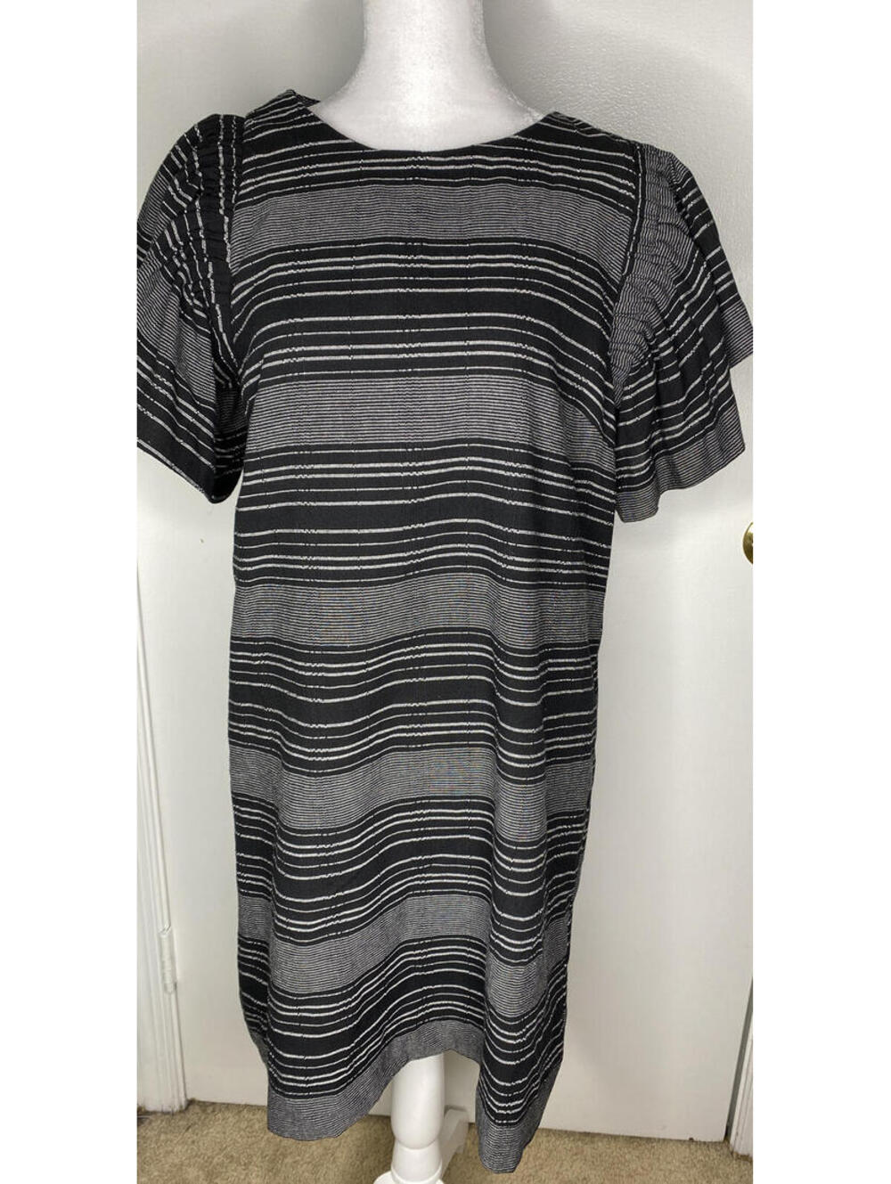 Anthropologie Moon River XS Denmark Black Striped L Flutter Sleeve Dress Boho